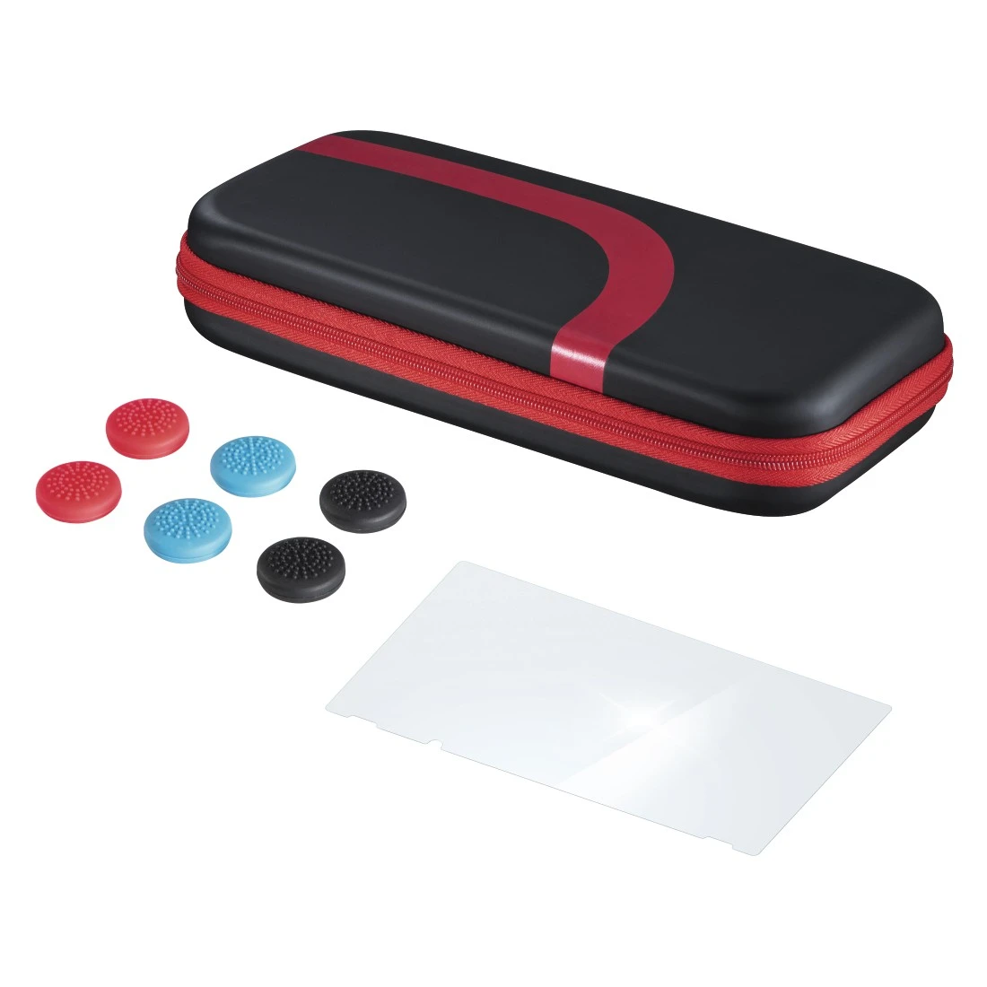 | Nintendo Schwarz/Rot Set (Tasche, Schutzglas, für Switch, Hama Control-Aufsätze)