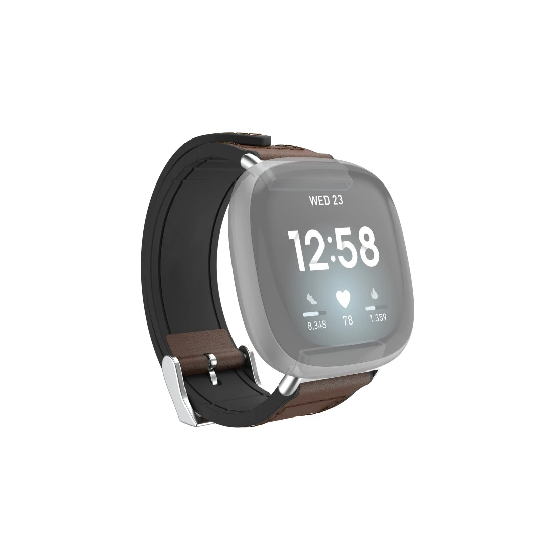 Armband für Fitbit Versa 3/Sense, Uhrenarmband aus Leder und Silikon, Braun  | Hama