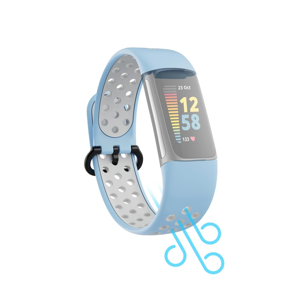 Charge Hama Sportarmband H.blau/Grau für Uhrenarmband, Fitbit 5, atmungsaktives |