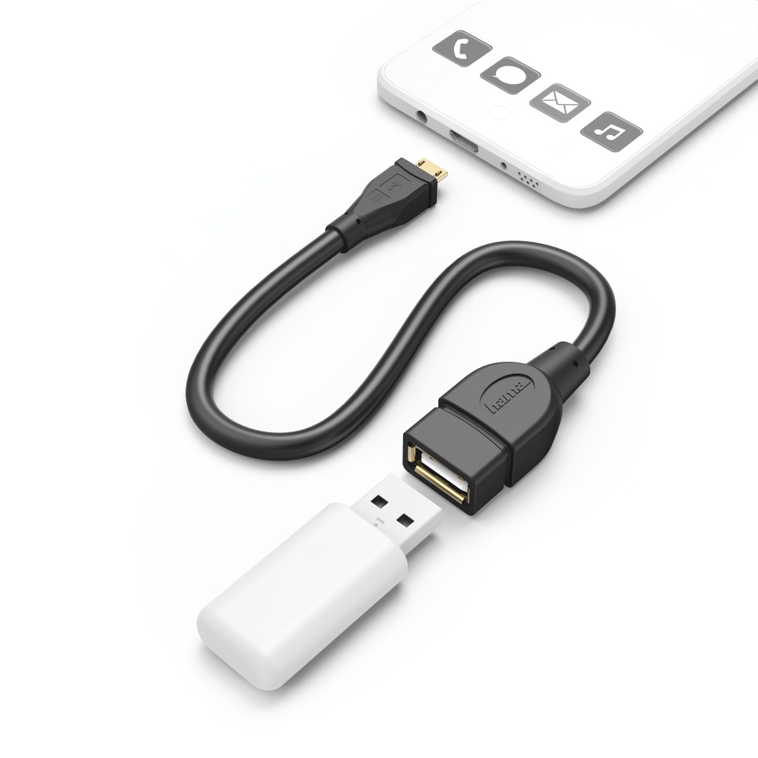 USB-2.0-Adapterkabel, OTG, Micro-B-Stecker - A-Buchse, 15 cm, Schwarz | Hama