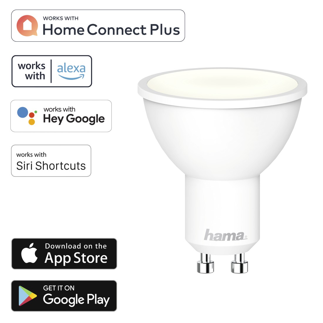 WLAN-LED-Lampe, GU10, 5,5W, dimmbar, Refl., für Sprach-/App-Steuerung, Weiß  | Hama