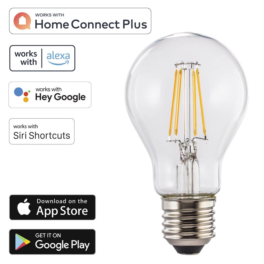 WLAN-LED-Lampe, Retro, E27, 7W, dimmbar, für Sprach-/App-Steuerung, Weiß |  Hama