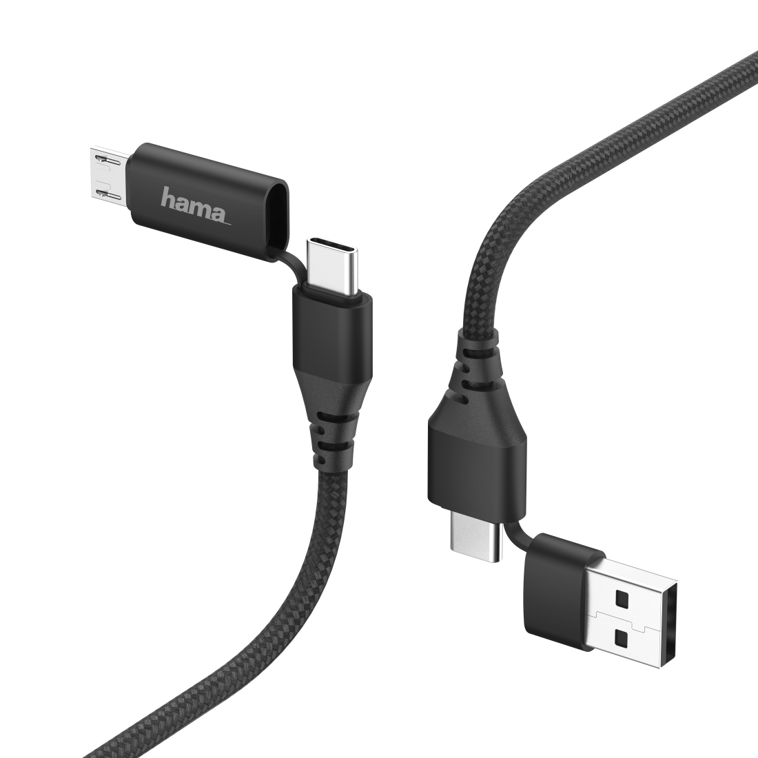 4in1-Type-C-Kabel mit Micro-USB- und USB-A-Adapter, 1,5 m, Schwarz | Hama