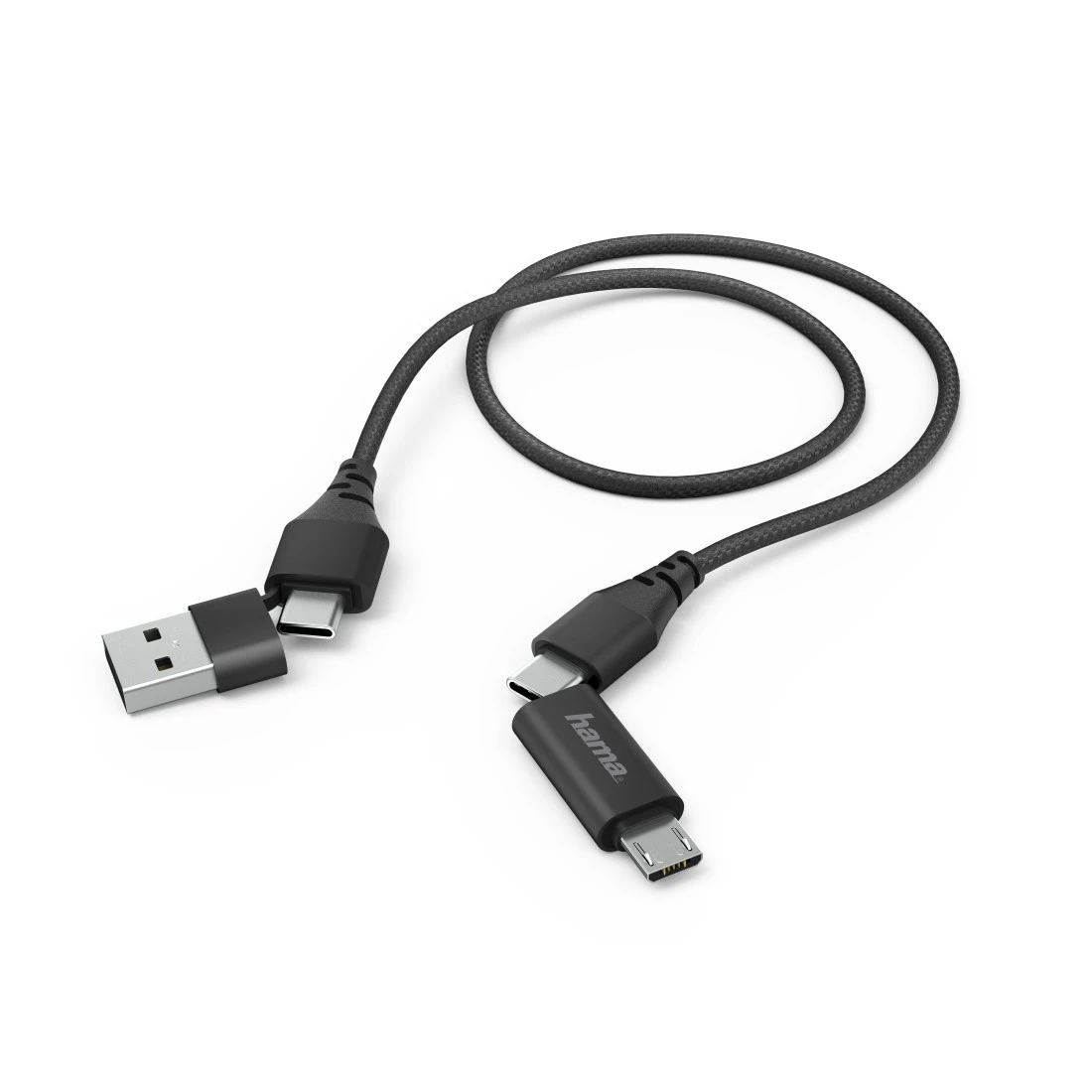 4in1-Type-C-Kabel mit Micro-USB- und USB-A-Adapter, 1,5 m, Schwarz | Hama