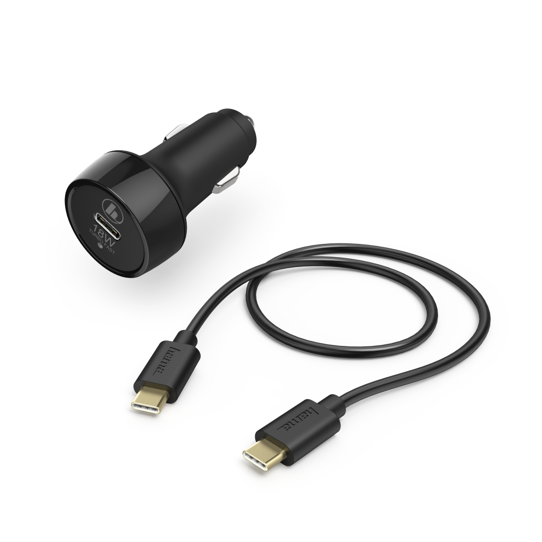 Kfz-Ladeset, USB-C, PD/Qualcomm®, 18W, USB-C-Kabel, 1,5 m, Schwarz | Hama