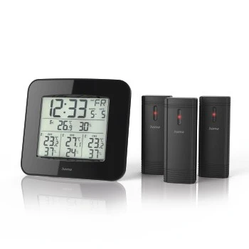 Hama Action. Produktfarbe: Weiß, Messfunktionen: Innen-Hygrometer, Innen-Thermometer,  Außen-Hygrometer, Außen-Thermometer, Feuchtigkeitmessbereich aussen H-H: 20  00186412