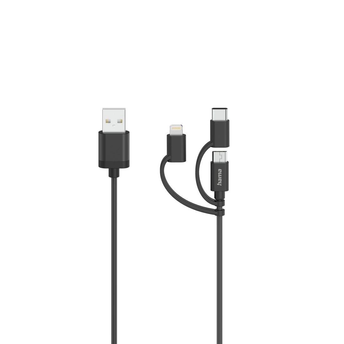 Micro-USB-Kabel, 3in1, inkl. Adapter auf USB-C & Lightning, USB 2.0, 0,75 m  | Hama