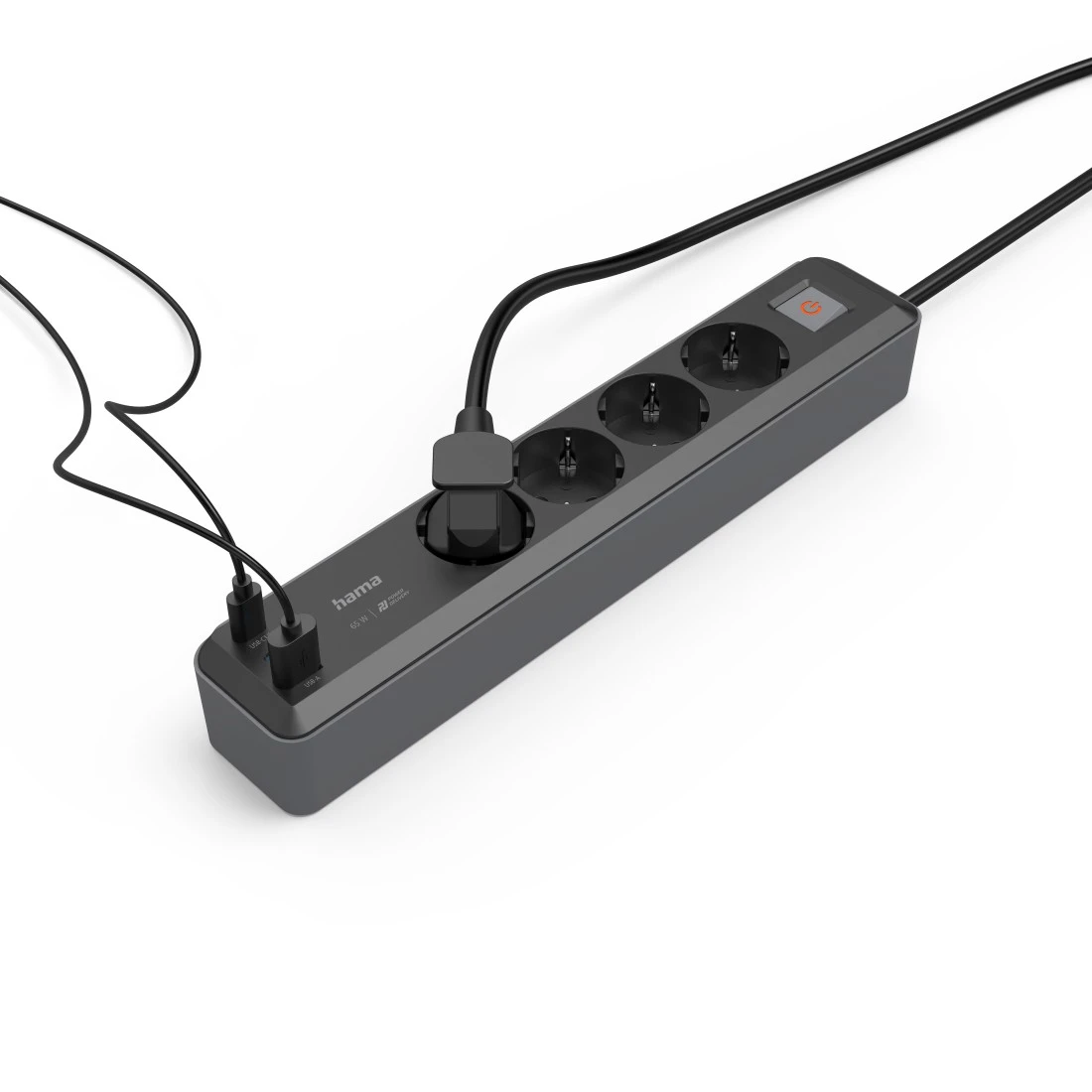 Steckdosenleiste, 4-fach, USB-C/A 65W, PD, Schalter, 1,4 m, Schwarz/Grau |  Hama