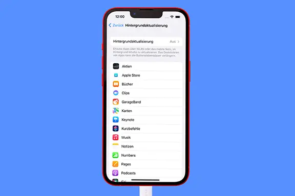 Einstellungen "Hintergrund-App-Aktualisierung" ausschalten