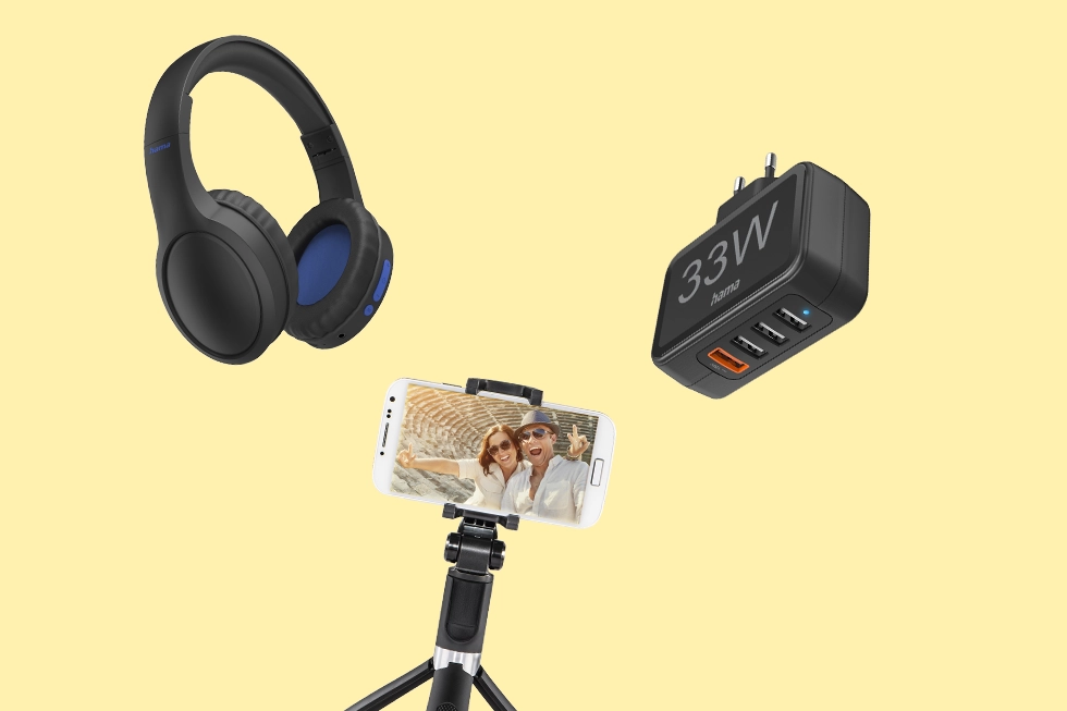 Hama Bluetooth®-Kopfhörer "Spirit Focused", Selfie-Stab "Funstand 57", mit Bluetooth®-Fernauslöser, Schnellladegerät 4 Ports, Qualcomm® 3.0, 4x USB-A, 33 W