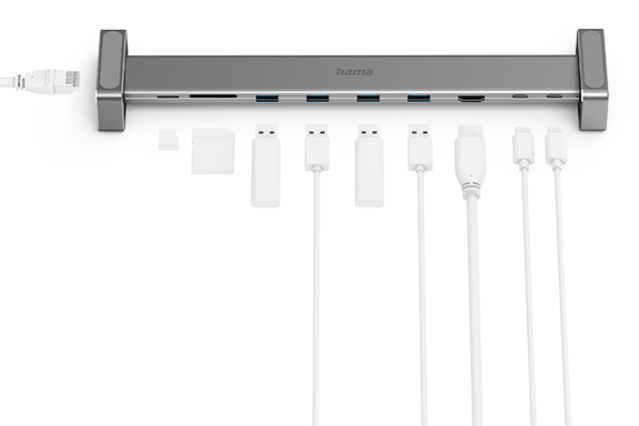 Neun Anschlussmöglichkeiten an Hama USB-C-Docking-Station "Connect2Office Basic"