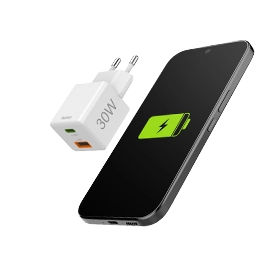 Hama Schnellladegerät, 1x USB-C PD, 1x USB-A QC, Mini-Ladegerät, 30 W