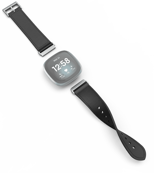 Armband für Fitbit Versa 3/Sense, Uhrenarmband aus Leder und Silikon, Schw.  | Hama